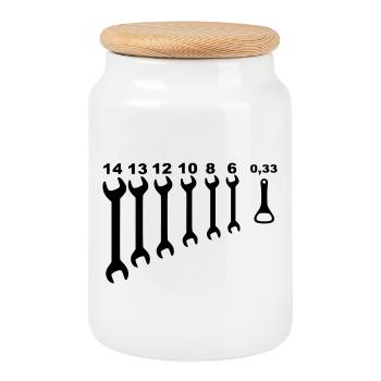 Wrenches, mechanic, odd jobs, handyman * - Cookie Jar with Wooden Lid - white - Front