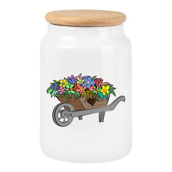 Flowers Spring - Cookie Jar with Wooden Lid - white - Front