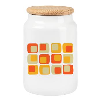 70s Pattern - Cookie Jar with Wooden Lid - white - Front