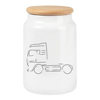 German Truck Outline Line Art - Cookie Jar with Wooden Lid - white - Front
