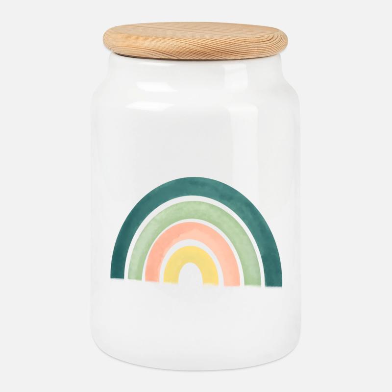 Rainbow - Cookie Jar with Wooden Lid - white