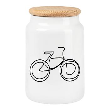 LINE ART WHEEL BLACK MINIMALISM - Cookie Jar with Wooden Lid - white - Front