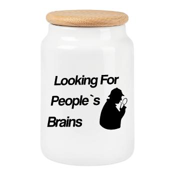 Looking For People's Brains - Sherlock - Cookie Jar with Wooden Lid - white - Front