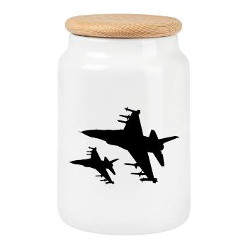 F-16 Viper / Fighting Falcon Düsenjäger / F16 - Keksdose mit Holzdeckel - Weiß - Vorne