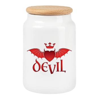 Angel & Devil - Cookie Jar with Wooden Lid - white - Front