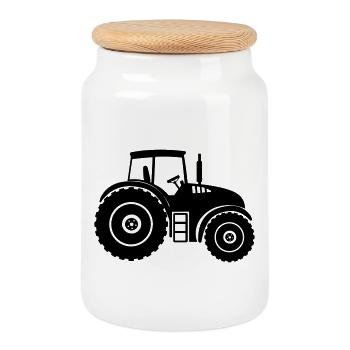 Shade Silhouette Traktor - Keksdose mit Holzdeckel - Weiß - Vorne