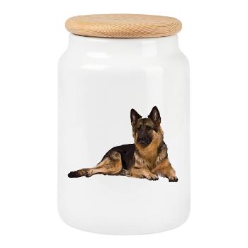 chien de race berger allemand - Boîte à biscuits avec couvercle en bois - blanc - Devant