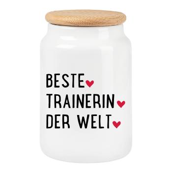 beste trainerin - Keksdose mit Holzdeckel - Weiß - Vorne