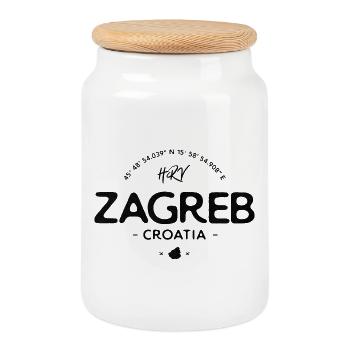 Zagreb Croatia Distressed Heart Logo - Cookie Jar with Wooden Lid - white - Front
