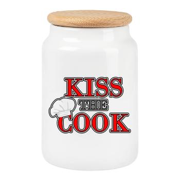 Kiss the Cook - Cookie Jar with Wooden Lid - white - Front