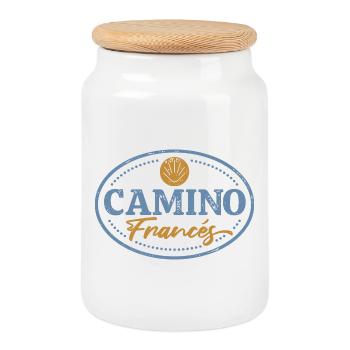 Camino Francés Pilgrim Stamp | Santiago - Cookie Jar with Wooden Lid - white - Front