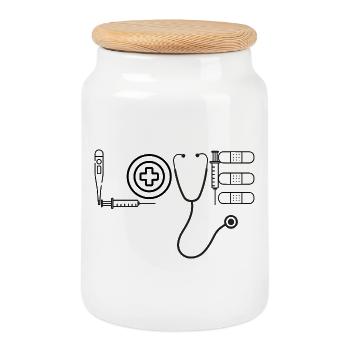 Infirmière Infirmière LOVE Médecine - Boîte à biscuits avec couvercle en bois - blanc - Devant