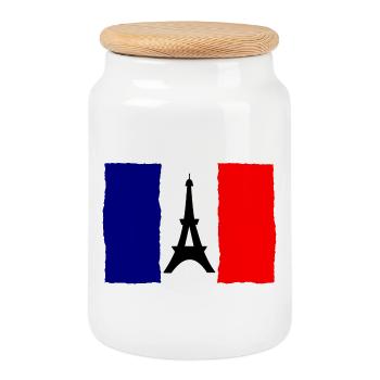 SOCCER. SPORT. FRANCE. CHAMPION. BLUE WHITE RED - Cookie Jar with Wooden Lid - white - Front
