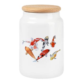 Élégant poisson Koi aquarelle design - Boîte à biscuits avec couvercle en bois - blanc - Devant