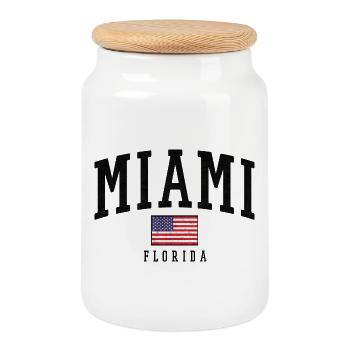 Miami Flag Distressed Typography Florida - Cookie Jar with Wooden Lid - white - Front