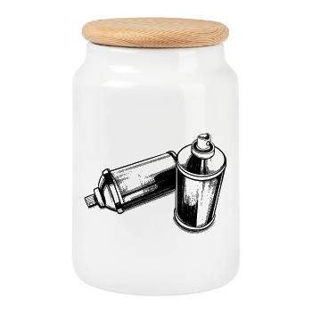 Bombes aérosols | Graphitti | Vaporisateur | Pulvérisateur | Jour - Boîte à biscuits avec couvercle en bois - blanc - Devant