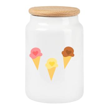 Ice Cream Heart Ice Cream Strawberry Ice Cream Vanilla Ice Cream Chocolate Ice Cream - Cookie Jar with Wooden Lid - white - Front