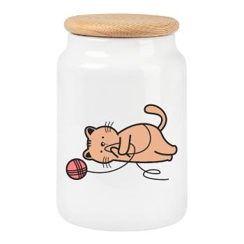 Katze Katzen - Keksdose mit Holzdeckel - Weiß - Vorne