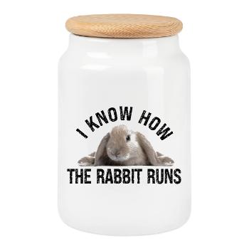 Kaninchen  I know how the rabbit run Denglisch - Keksdose mit Holzdeckel - Weiß - Vorne