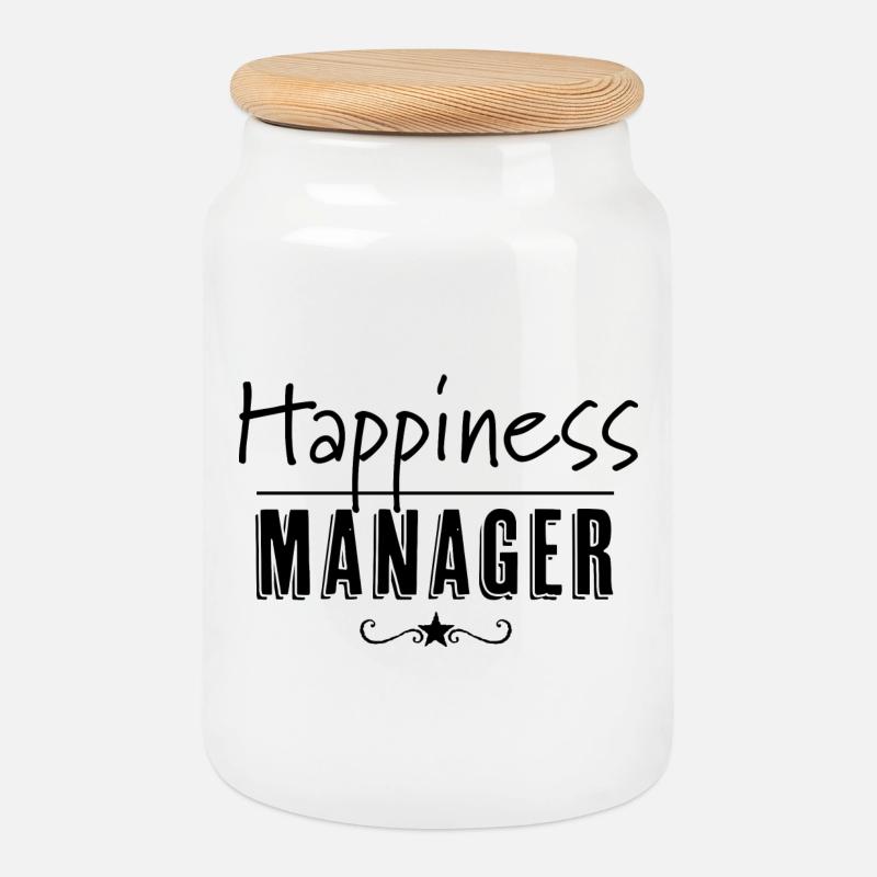 Happiness Manager - Cookie Jar with Wooden Lid - white