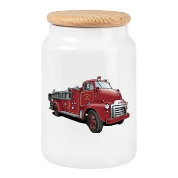 Fire Brigade from USA - Cookie Jar with Wooden Lid - white - Front