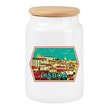 Lisbon Portugal, beautiful city - Cookie Jar with Wooden Lid - white - Front