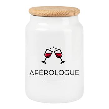 Apérologue - Boîte à biscuits avec couvercle en bois - blanc - Devant