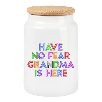 Pensioner Old Woman Statement Grandma Grandmother - Cookie Jar with Wooden Lid - white - Front
