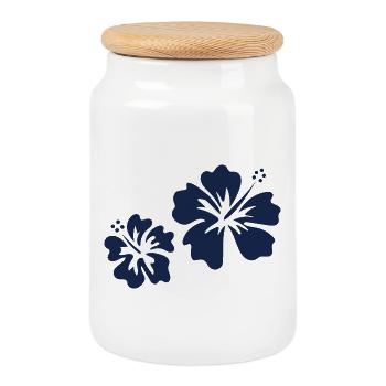 Blauer Hibiskus - Keksdose mit Holzdeckel - Weiß - Vorne