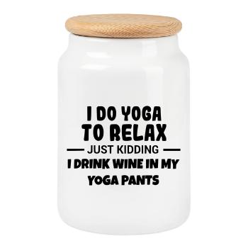 Yoga pour se détendre et boire du vin # - Boîte à biscuits avec couvercle en bois - blanc - Devant