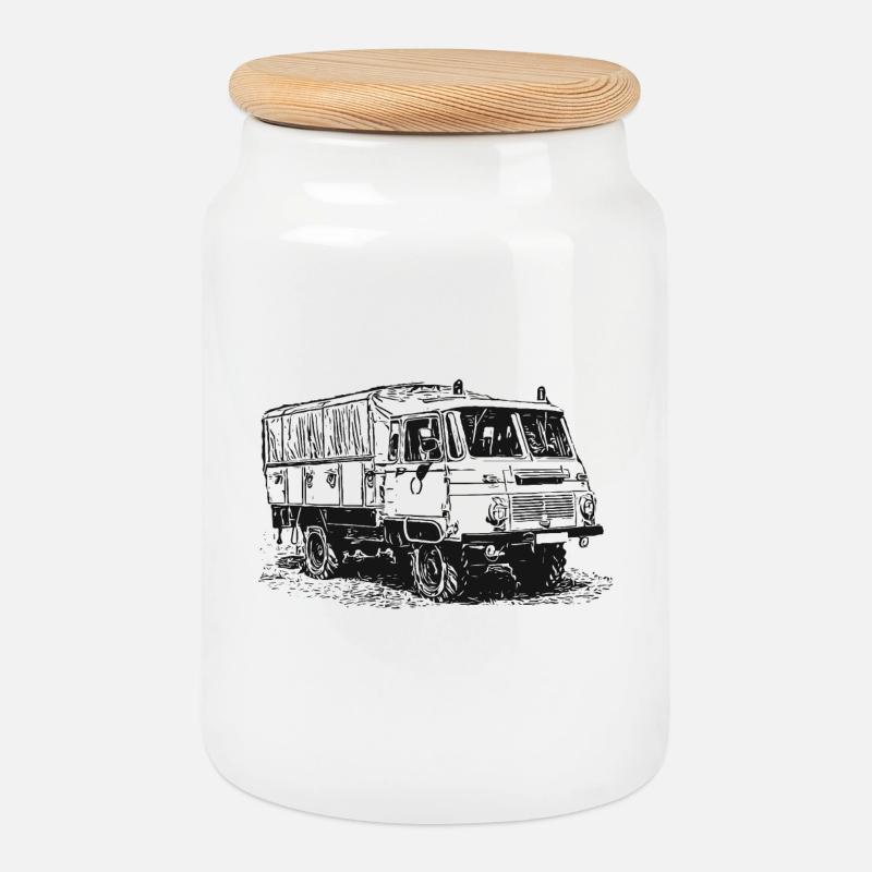 Robur LO LD MTW mit Blaulicht - Keksdose mit Holzdeckel - Weiß