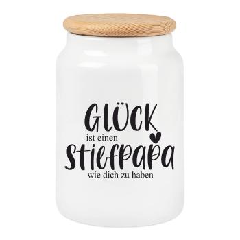 Stiefpapa Papa Bonuspapa Familie Geschenk Danke - Keksdose mit Holzdeckel - Weiß - Vorne