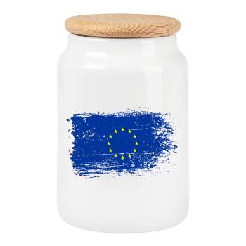 Coup de pinceau Drapeau de l’UE - Boîte à biscuits avec couvercle en bois - blanc - Devant