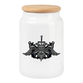 Blason de l’Aigle Jumeau avec épée - Boîte à biscuits avec couvercle en bois - blanc - Devant
