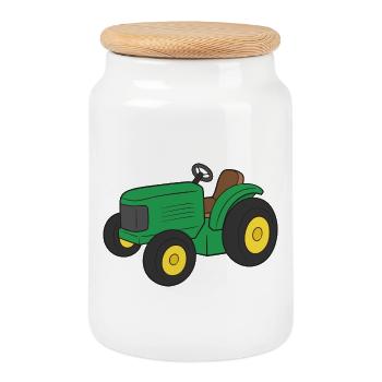 Tractor - Cookie Jar with Wooden Lid - white - Front