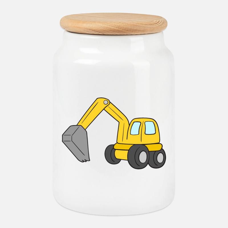 Bagger - Keksdose mit Holzdeckel - Weiß