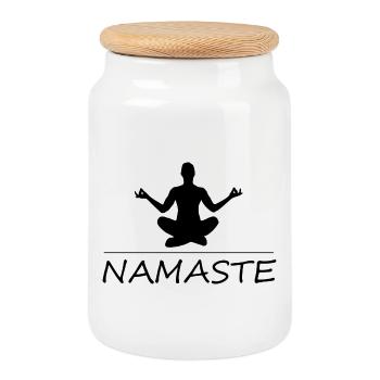 Namaste yoga - Boîte à biscuits avec couvercle en bois - blanc - Devant