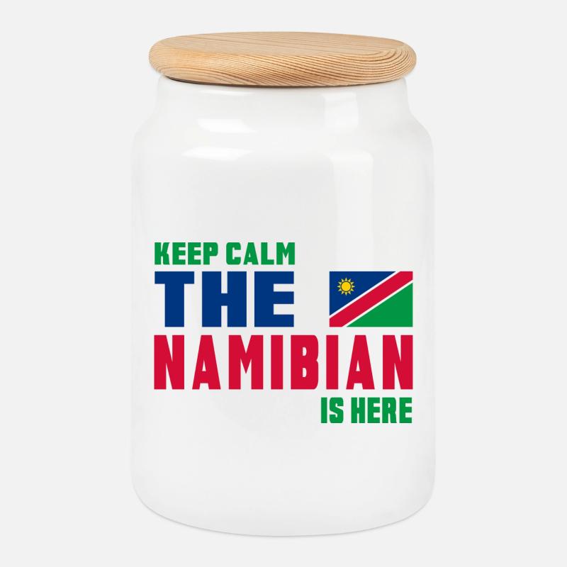 Keep Calm Namibia Flaggen Design - Keksdose mit Holzdeckel - Weiß