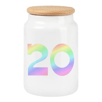 Jubiläum, 20 pastell Verlauf - Keksdose mit Holzdeckel - Weiß - Vorne
