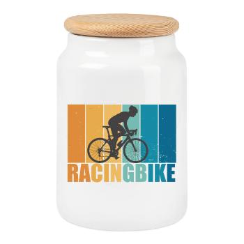 Road Bike Vintage Retro Cycling Bike Gift - Cookie Jar with Wooden Lid - white - Front