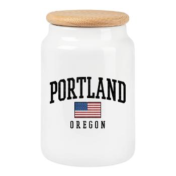 Portland, Oregon, USA, Flag Graphic Design - Cookie Jar with Wooden Lid - white - Front