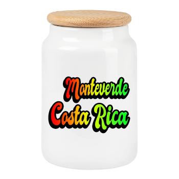 Monteverde Costa Rica Regenbogen Design - Keksdose mit Holzdeckel - Weiß - Vorne