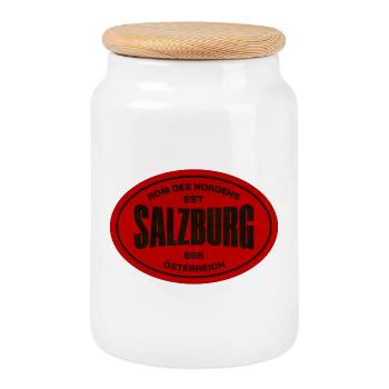 Salzburg Vintage Stamp Red - Cookie Jar with Wooden Lid - white - Front