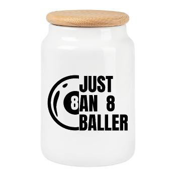 Only one 8-ball player - Cookie Jar with Wooden Lid - white - Front