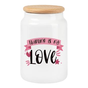 Twirling is my Love - Sportswoman Gift - Cookie Jar with Wooden Lid - white - Front