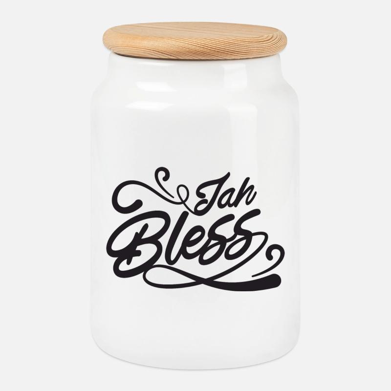 Jah Bless Script - Keksdose mit Holzdeckel - Weiß