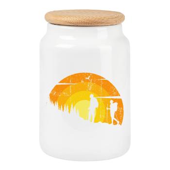 Silhouettes du Sentier du Coucher de Soleil - Boîte à biscuits avec couvercle en bois - blanc - Devant
