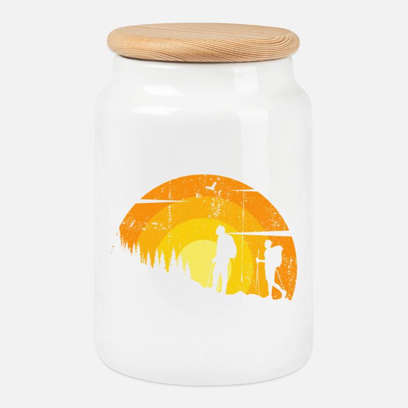 Sunset Trail Silhouettes - Cookie Jar with Wooden Lid - white