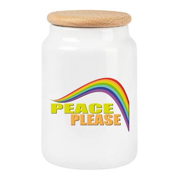 PAIX S’IL VOUS PLAÎT avec Rainbow - Boîte à biscuits avec couvercle en bois - blanc - Devant