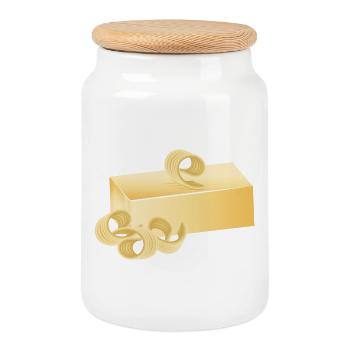 cremefarbene zart schimmernde Butter mit Röllchen - Keksdose mit Holzdeckel - Weiß - Vorne